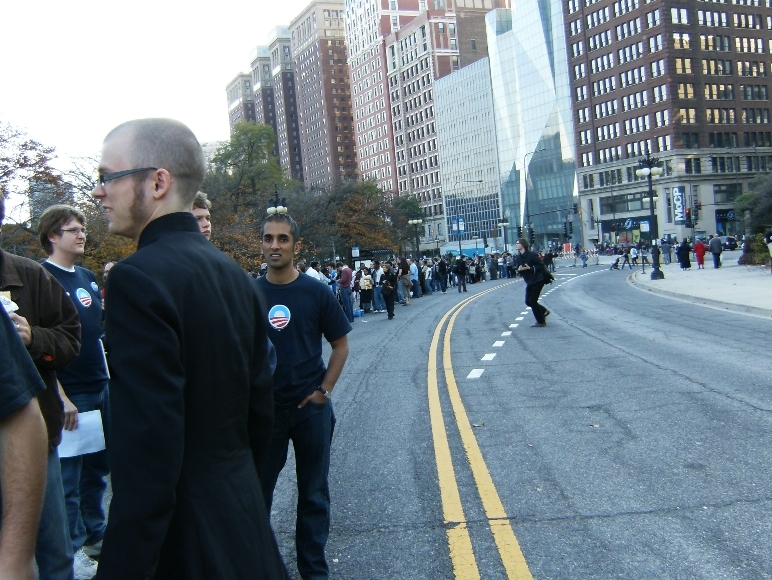 People waiting in line to enter Obamapalooza